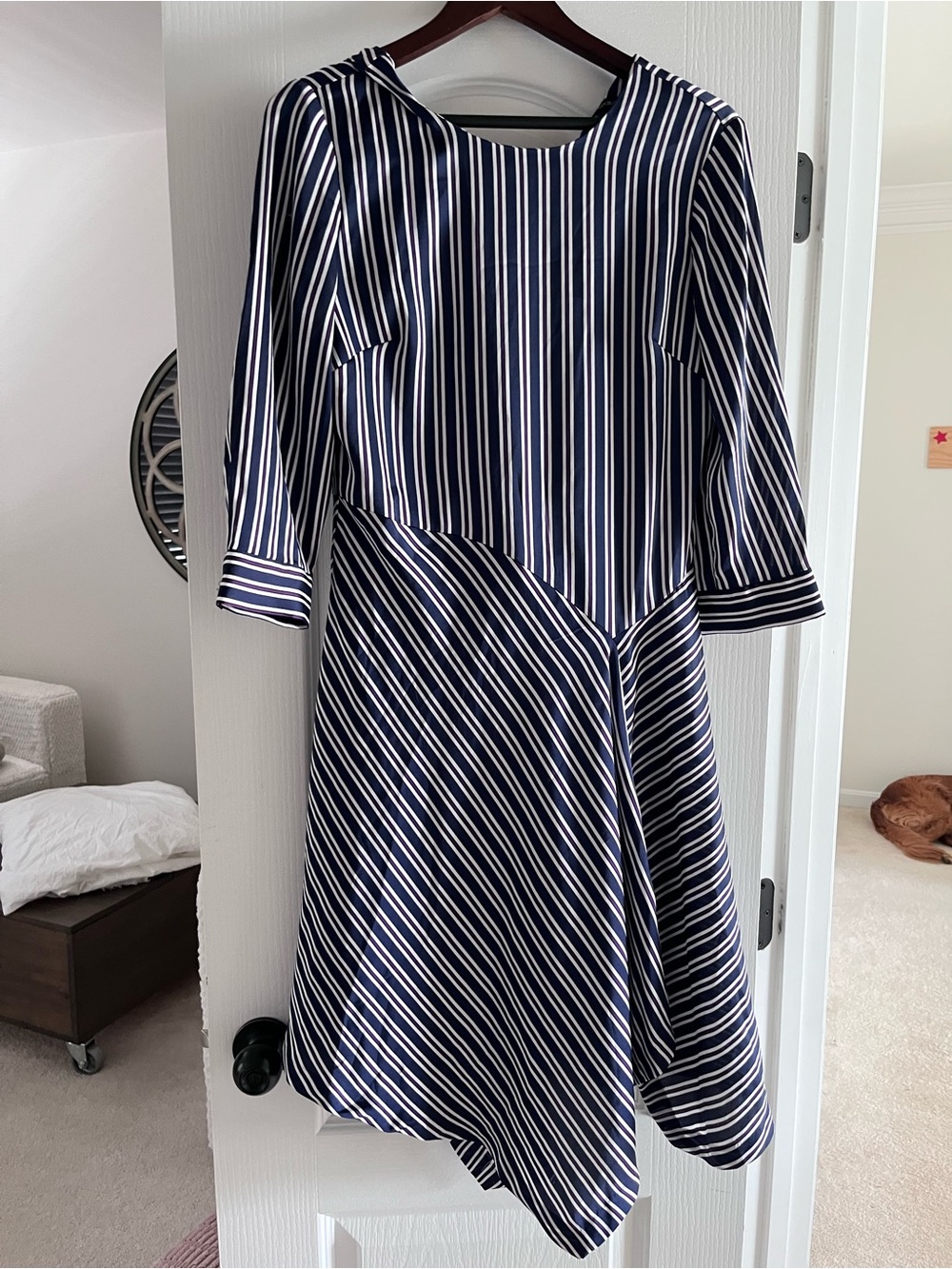 Banana Republic Navy and White Striped Fit-and-Flare Dress